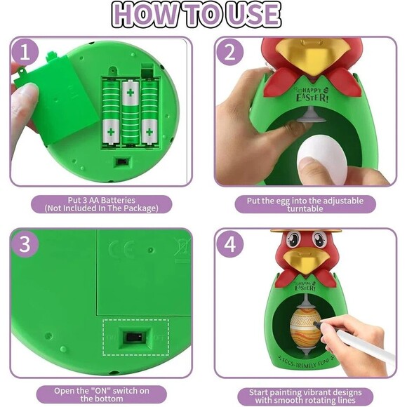 Easter Egg Decorating Kit, DIY Egg Coloring Spinner with 3 Plastic Eggs & 8 C... - Picture 2 of 4